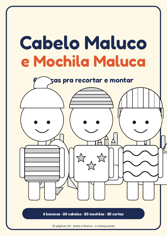 Página real do PDF Cabelo Maluco e Mochila Maluca: capa com um boneco montado
