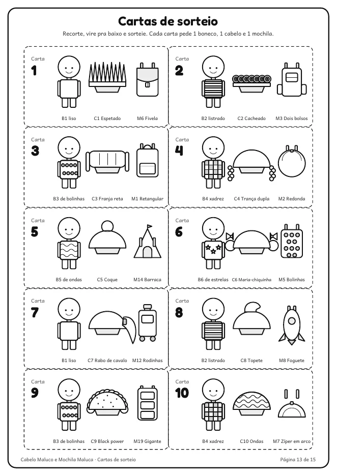 Página real do PDF Cabelo Maluco e Mochila Maluca: cartas que pedem um boneco, um cabelo e uma mochila